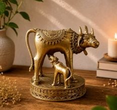 Handcrafted Brass Dhokra Cow and Calf Figurine